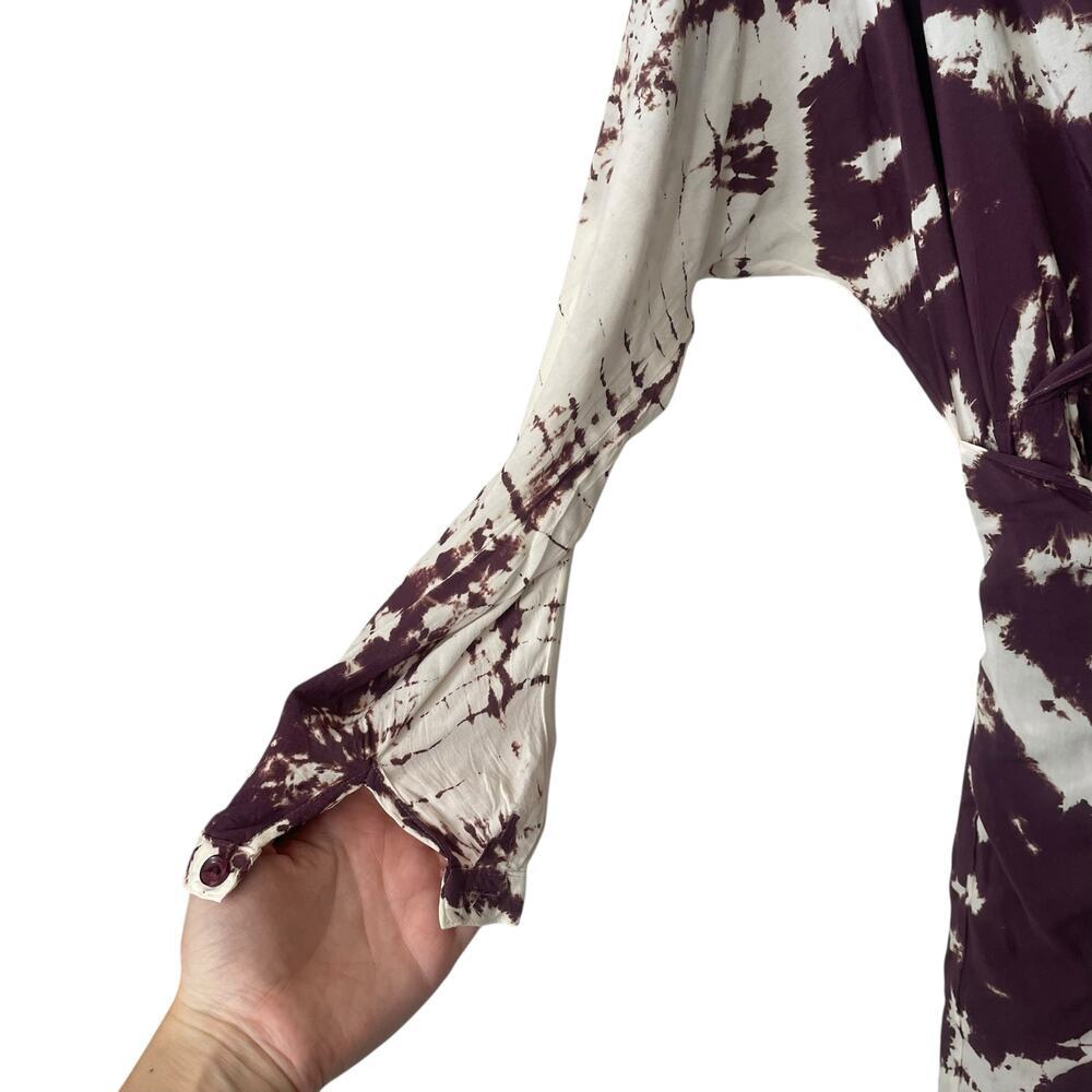 H Starlett Mini Dress Tie Dye Wrap V Neckline Purple White Size Medium - Picture 3 of 7